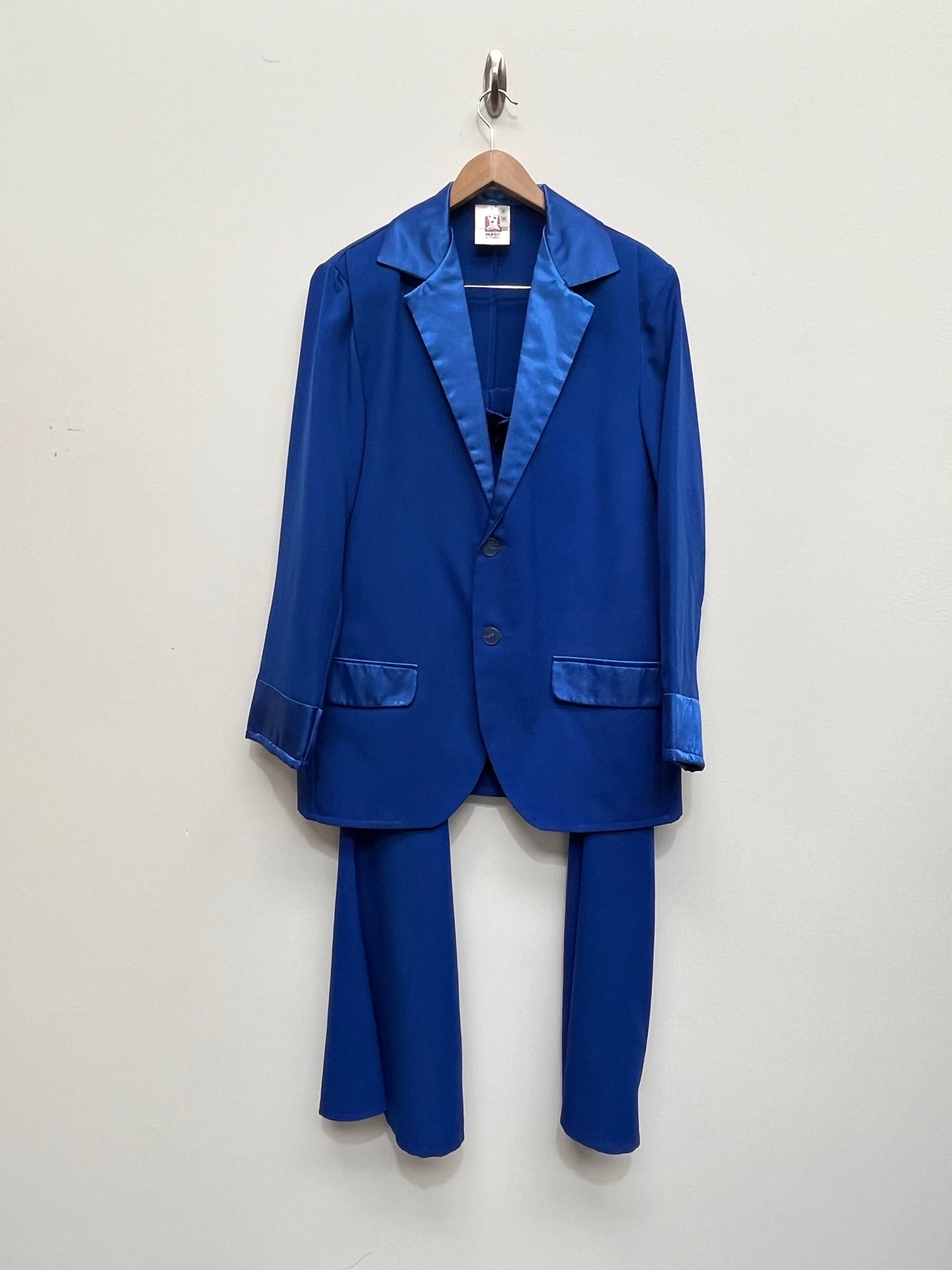 Men's 1970s style Flared Blue suit satin collar Size Medium