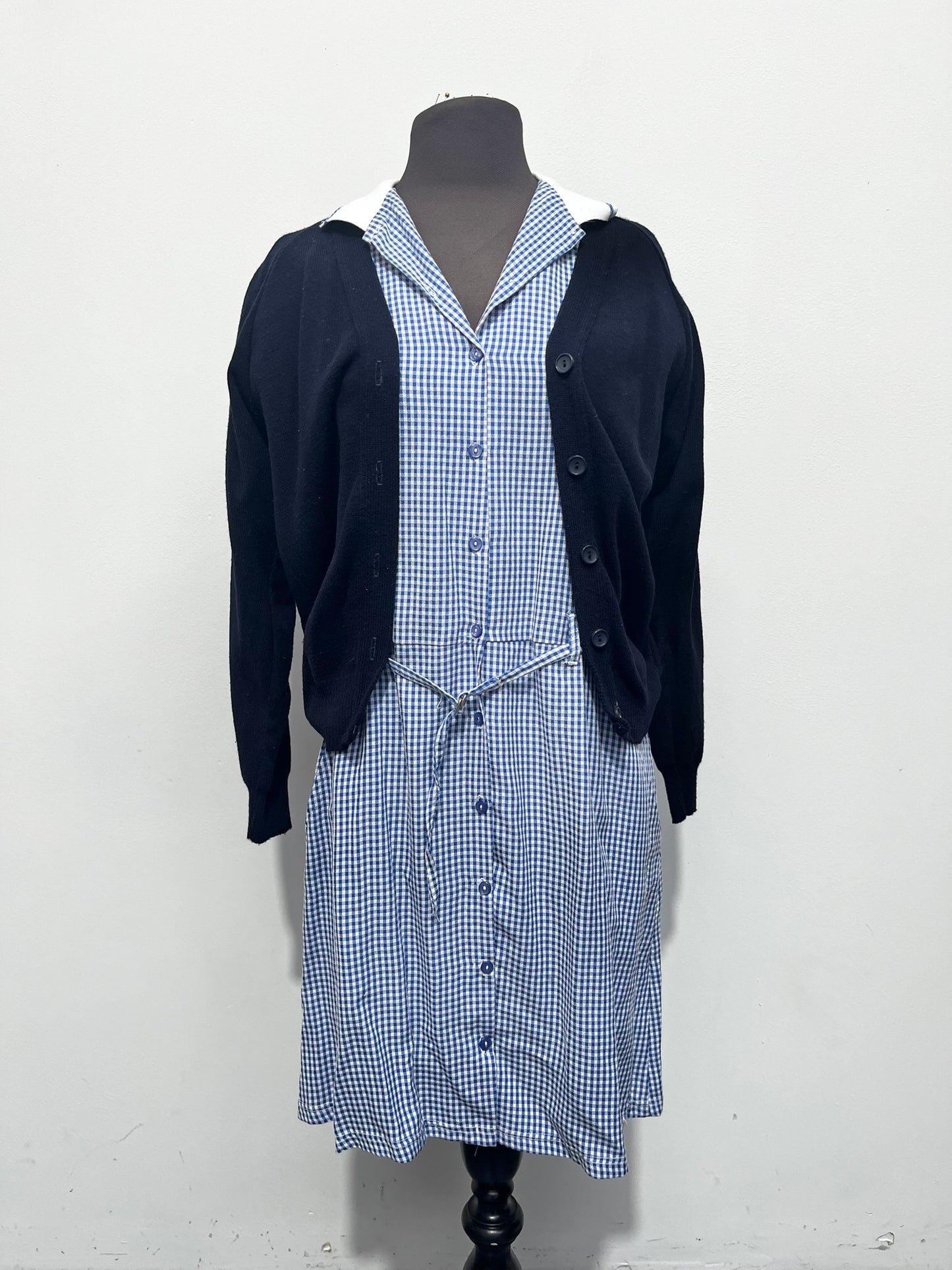 Blue & White School Girl Dress & Cardigan Size 10-12 Ex Hire