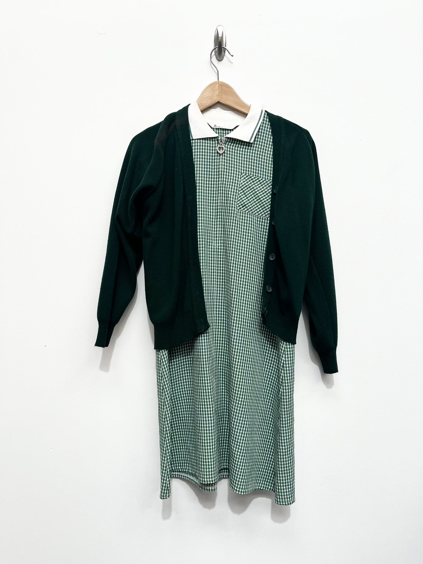 Green White School Girl Dress & Cardigan Size  2XS - Ex Hire