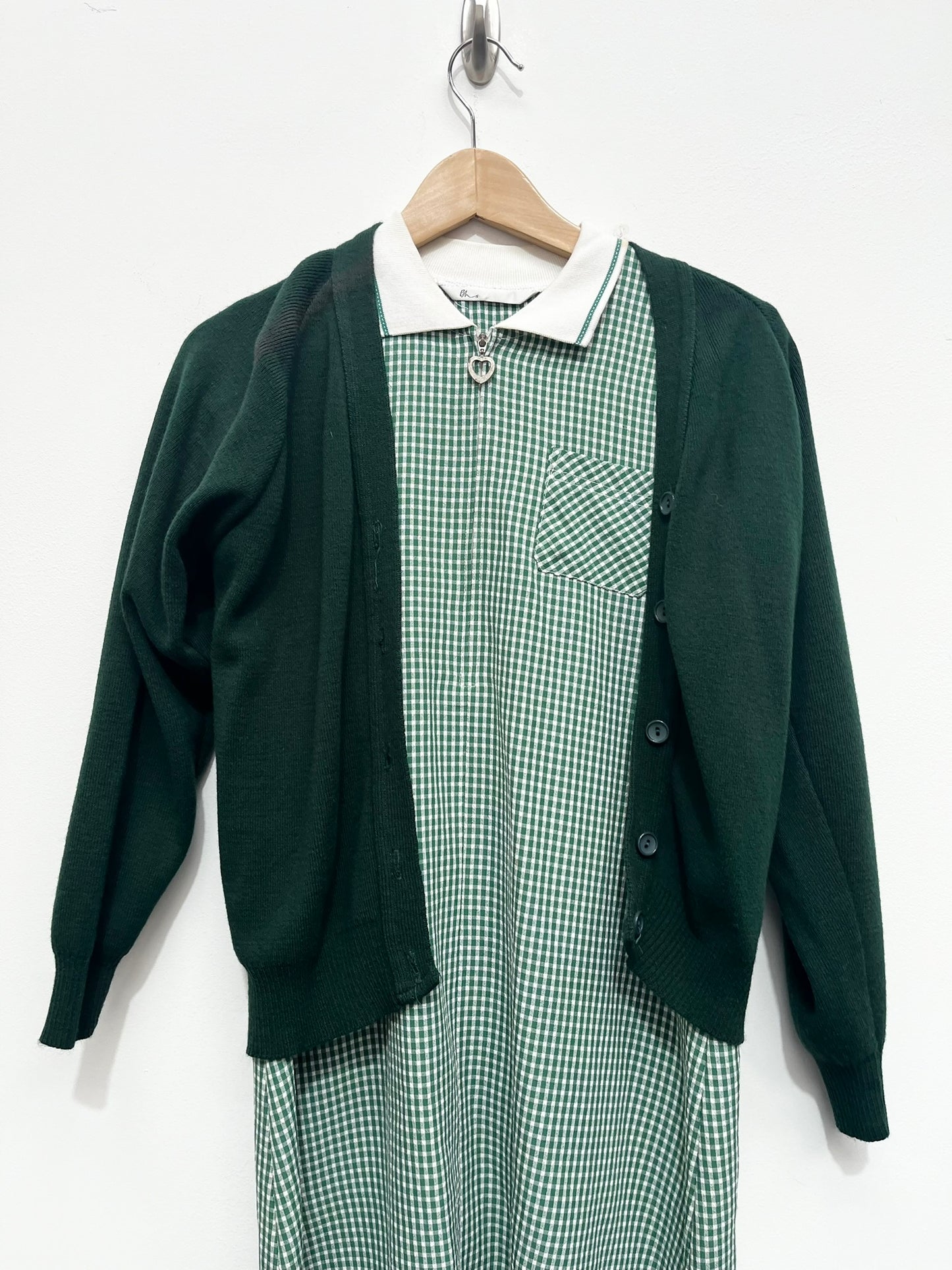 Green White School Girl Dress & Cardigan Size  2XS - Ex Hire