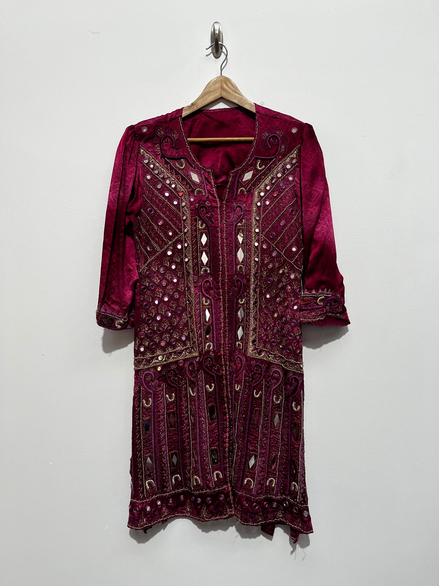 Maroon mirrored kaftan tunic dress Traditional Eastern Asian Moroccan Hippie Size M