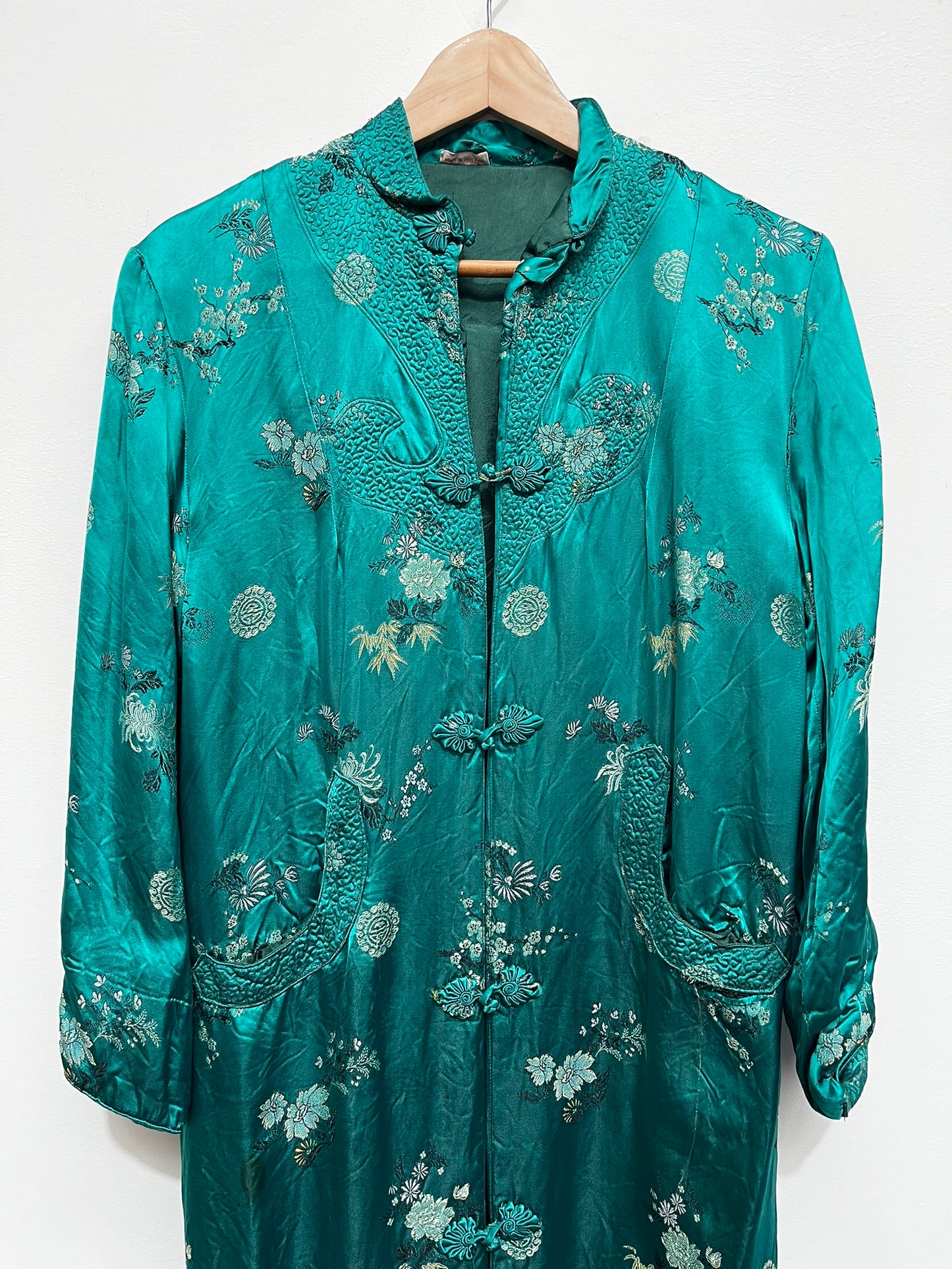 Green Silk Cheongsam Changsham Jacket Small - Traditional Eastern Asian Fashion