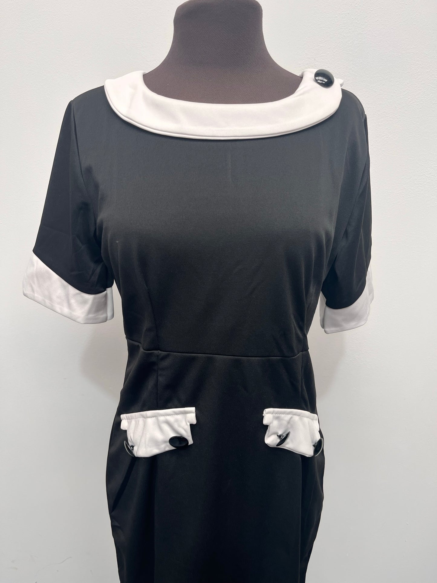 60s 70s Black & White Dress Size 14