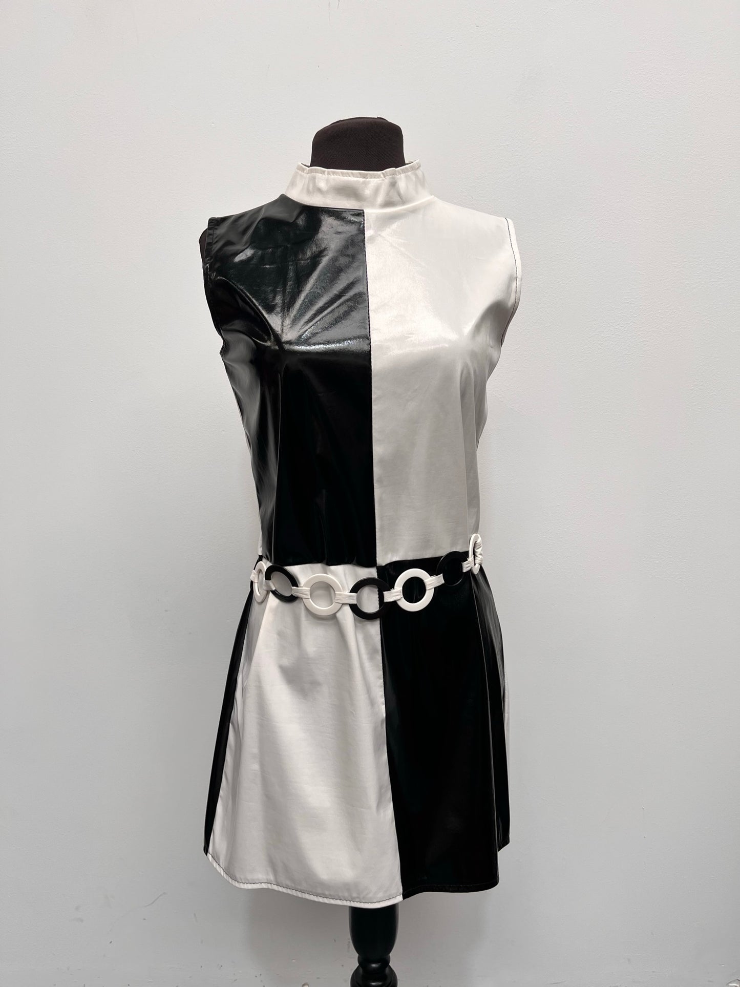 60s Mary Quant Black & White PVC Mod Dress Size 10