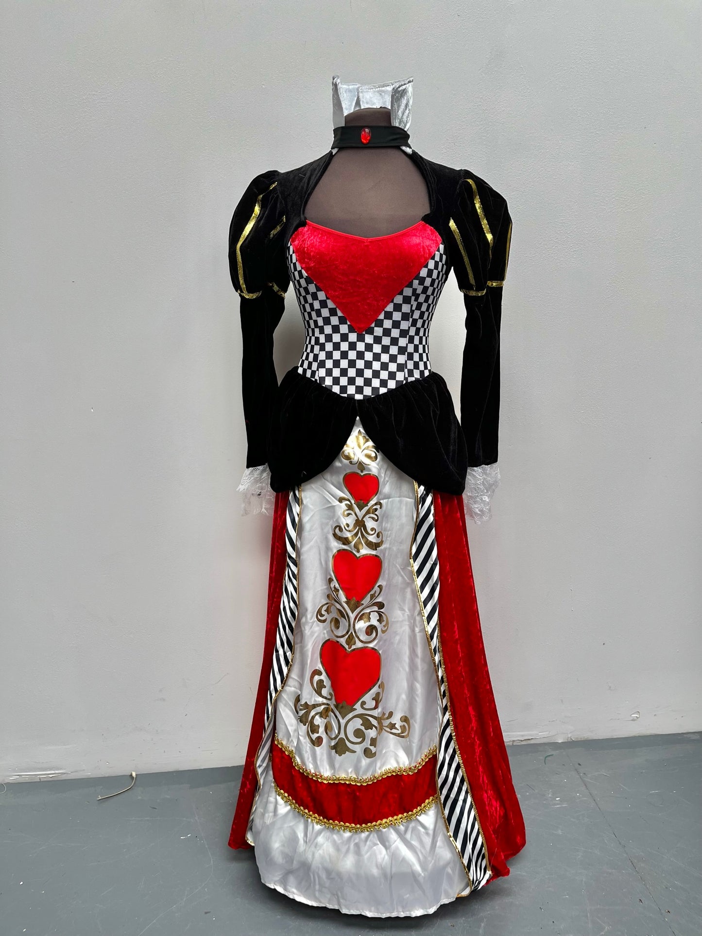 Ladies Wired Long Queen of Hearts Dress Size XS - Ex Hire