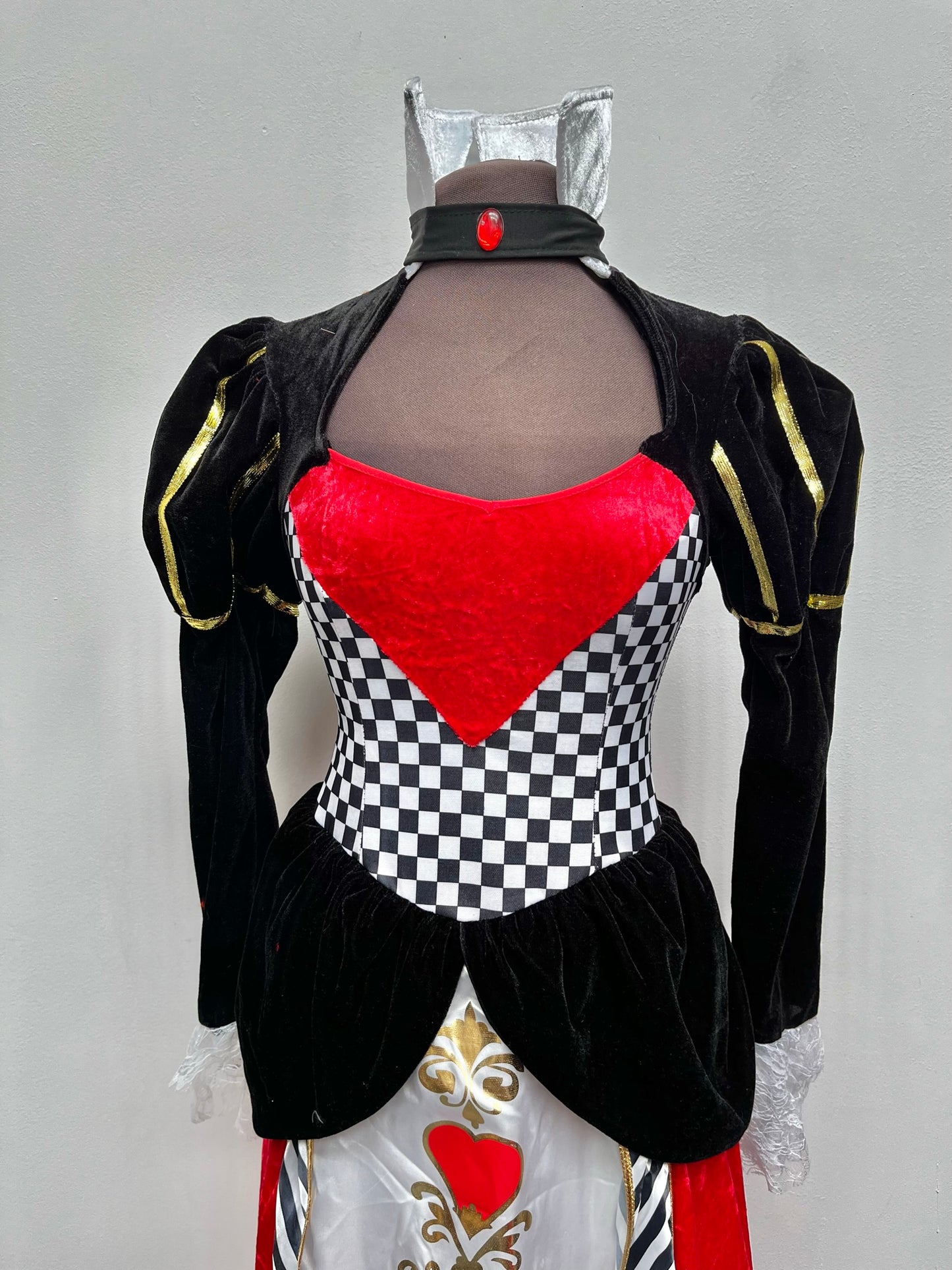 Ladies Wired Long Queen of Hearts Dress Size XS - Ex Hire