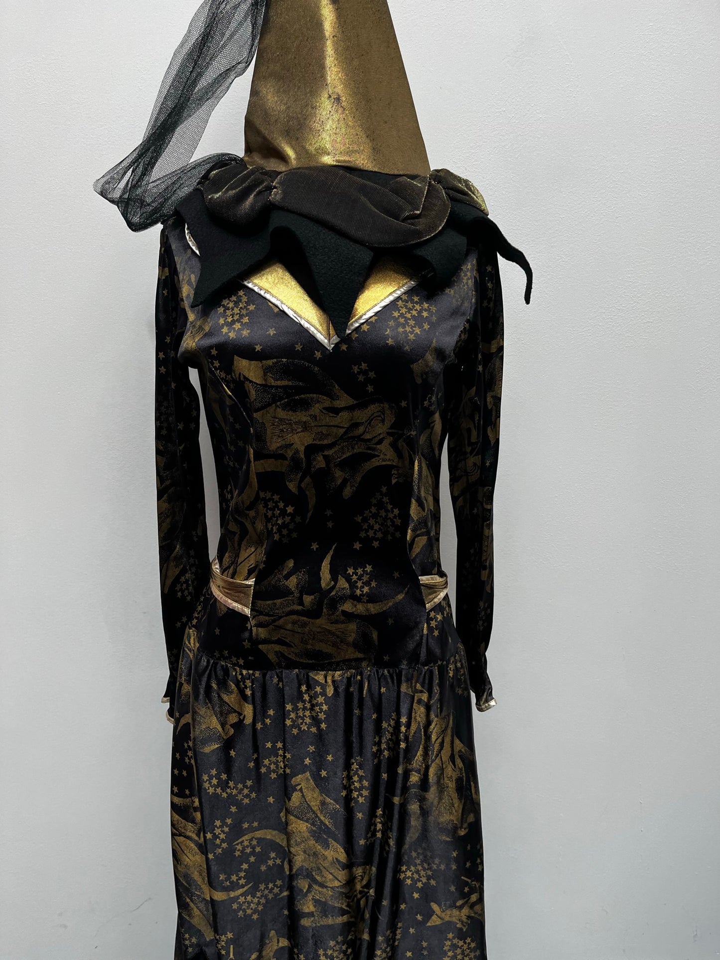 Halloween Wicked Witch Black Gold Dress Size 18-20 - Ex Hire Fancy Dress Costume