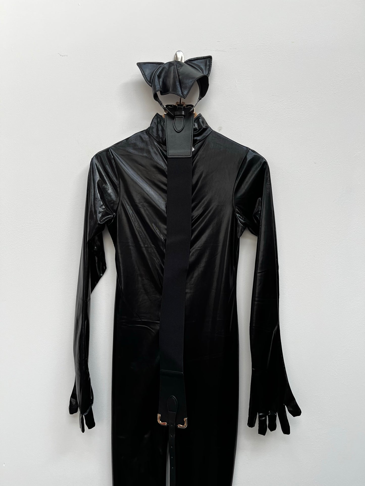 Sexy Black PVC Halloween cat suit Size Small - Ex Hire Fancy Dress Costume