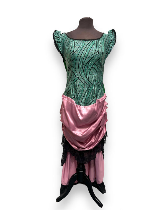 Moulin Rouge Pink Green Show Girl Saloon Girl Dress Size M/L