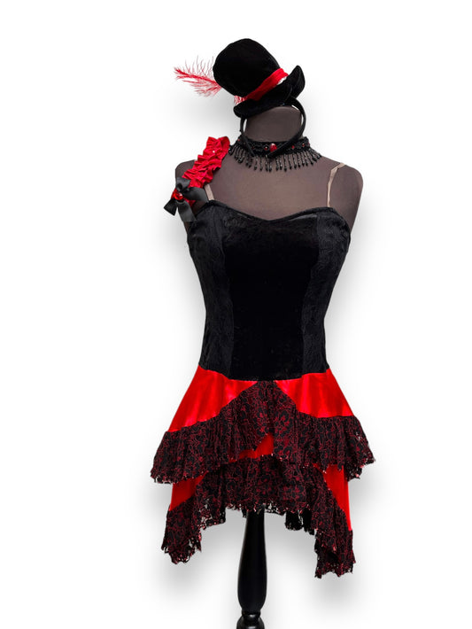 Moulin Rouge Red Black Show Girl Saloon Girl Burlesque Dress Size Small