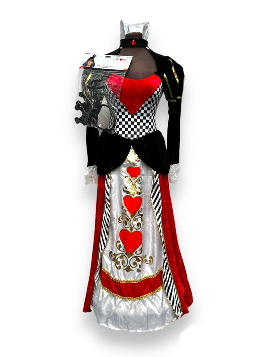 Ladies Wired Long Queen of Hearts Dress Size XS - Ex Hire