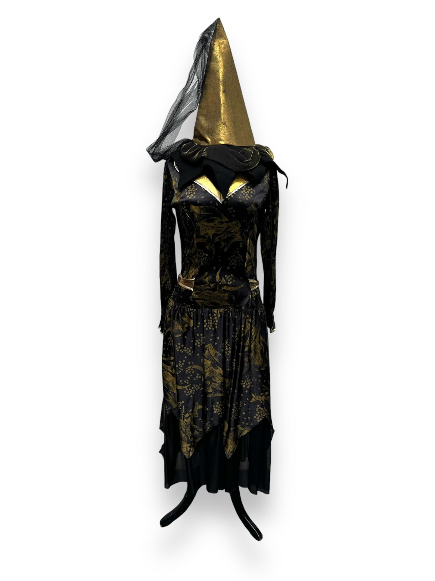 Halloween Wicked Witch Black Gold Dress Size 18-20 - Ex Hire Fancy Dress Costume