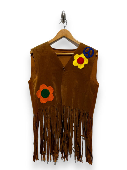 Brown faux suede Hippie waistcoat flower Size M - Ex Hire