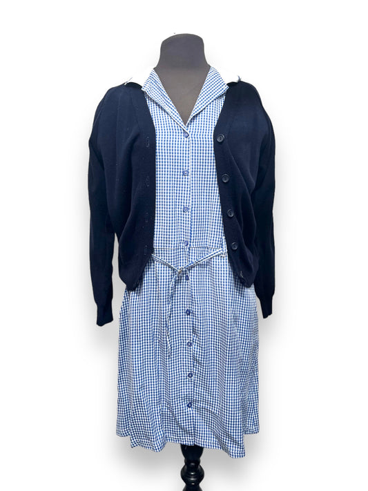 Blue & White School Girl Dress & Cardigan Size 10-12 Ex Hire
