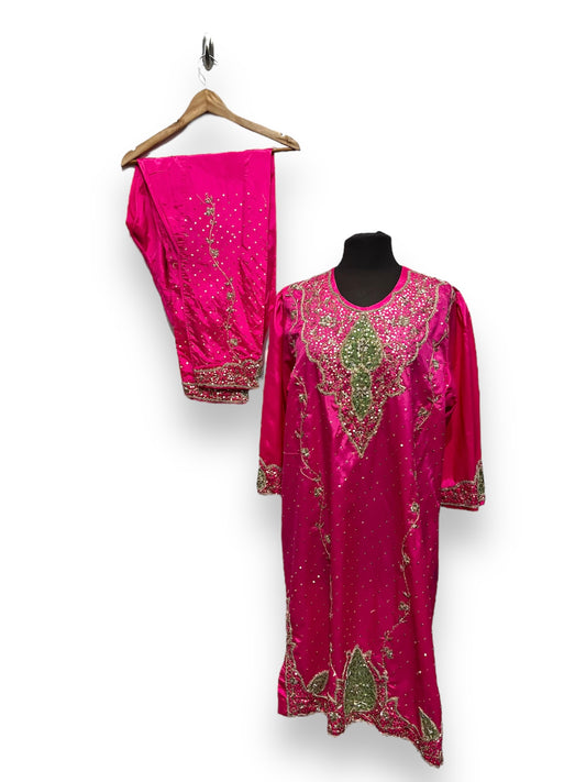 Pink Eastern 2 piece outfit with gold embroidered detail Size Large