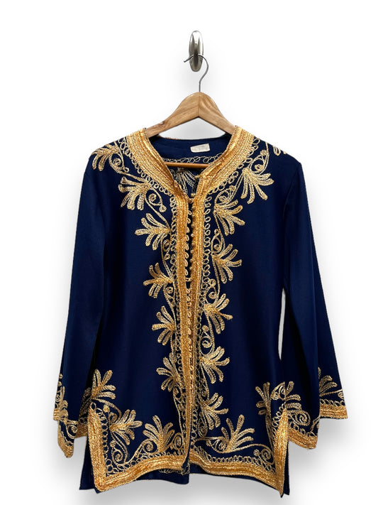 Blue Gold Embroidered Vintage Eastern Decorative Jacket Medium Moroccan Arabian