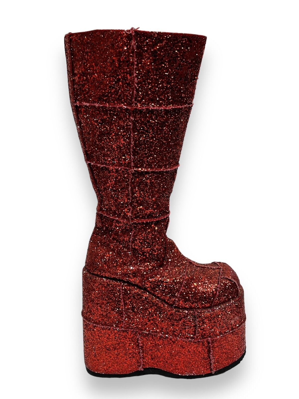 Red Glitter Block Sole Platform Knee High Boots Uk 6 - Ex Hire