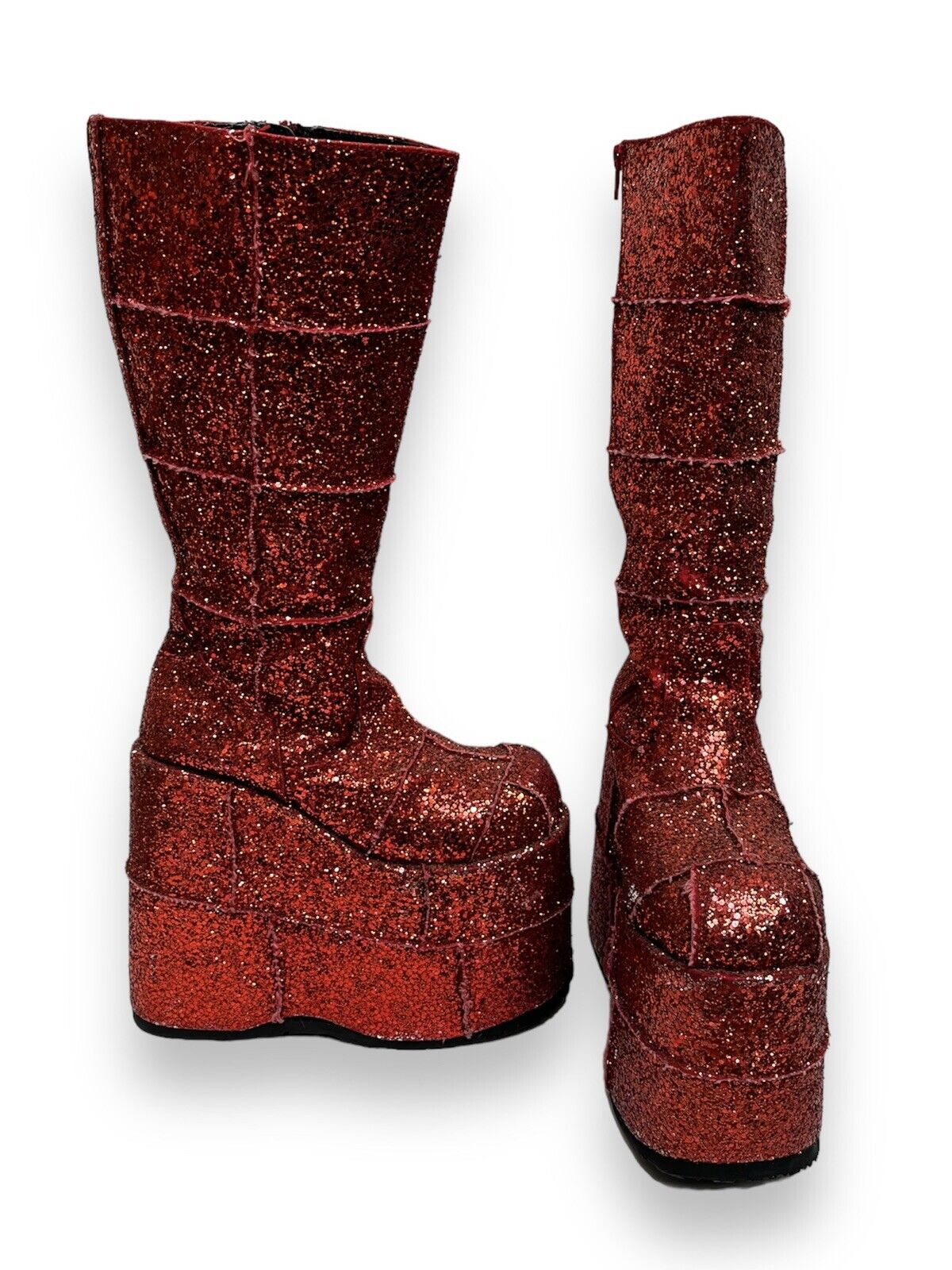 Red Glitter Block Sole Platform Knee High Boots Uk 6 - Ex Hire