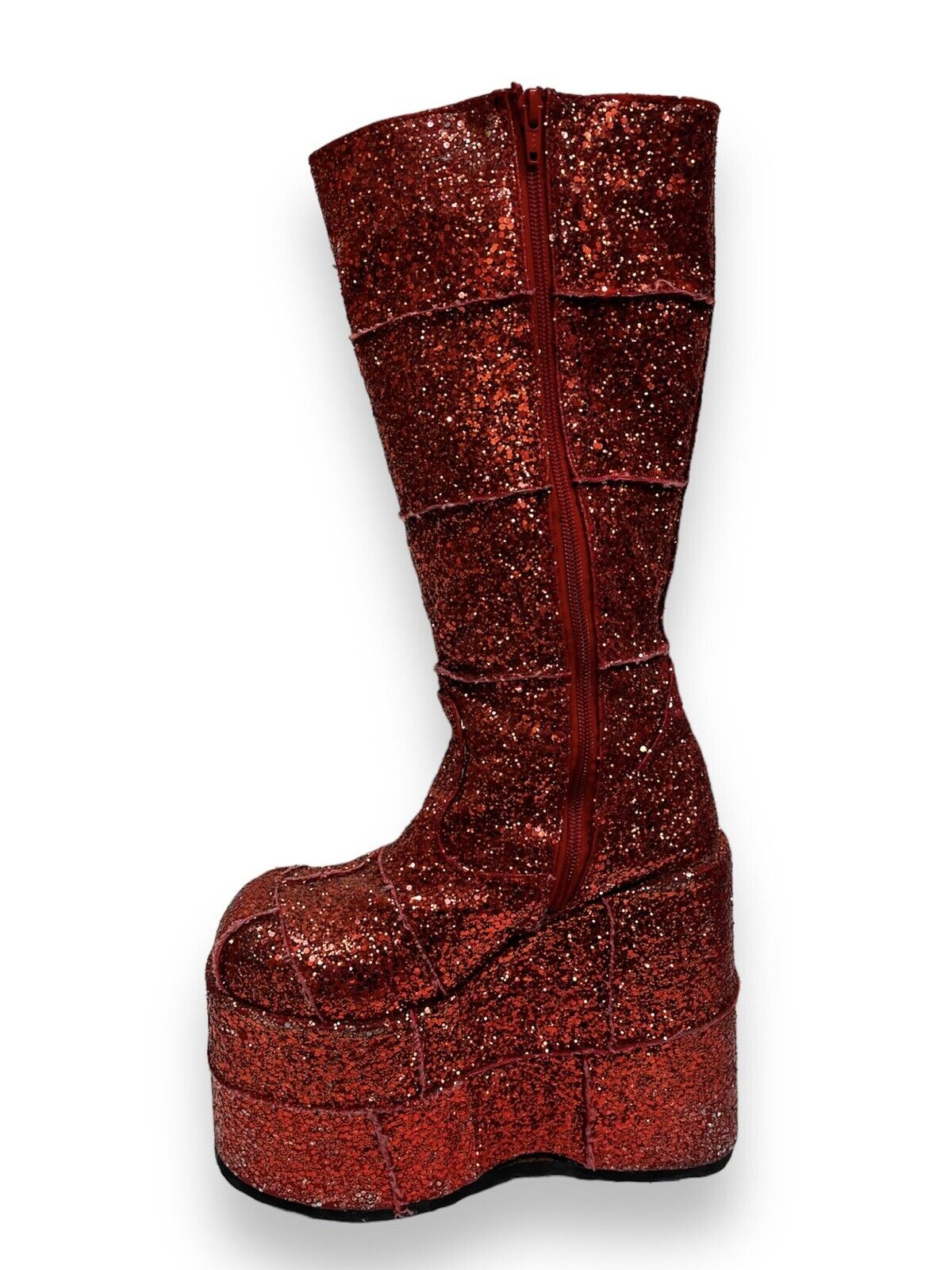 Red Glitter Block Sole Platform Knee High Boots Uk 6 - Ex Hire