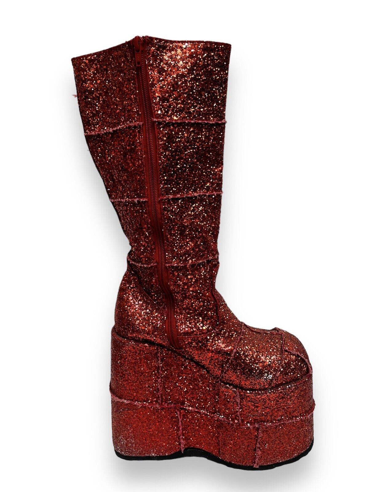 Red Glitter Block Sole Platform Knee High Boots Uk 6 - Ex Hire