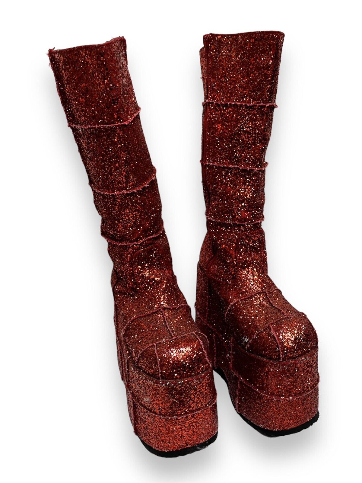 Red Glitter Block Sole Platform Knee High Boots Uk 6 - Ex Hire