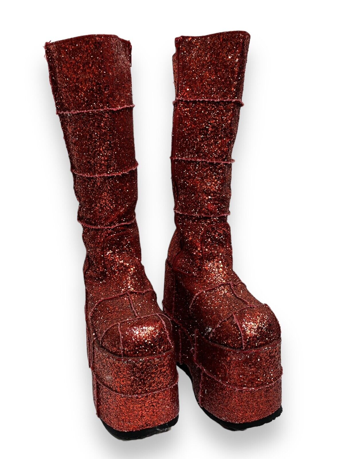 Red Glitter Block Sole Platform Knee High Boots Uk 6 - Ex Hire