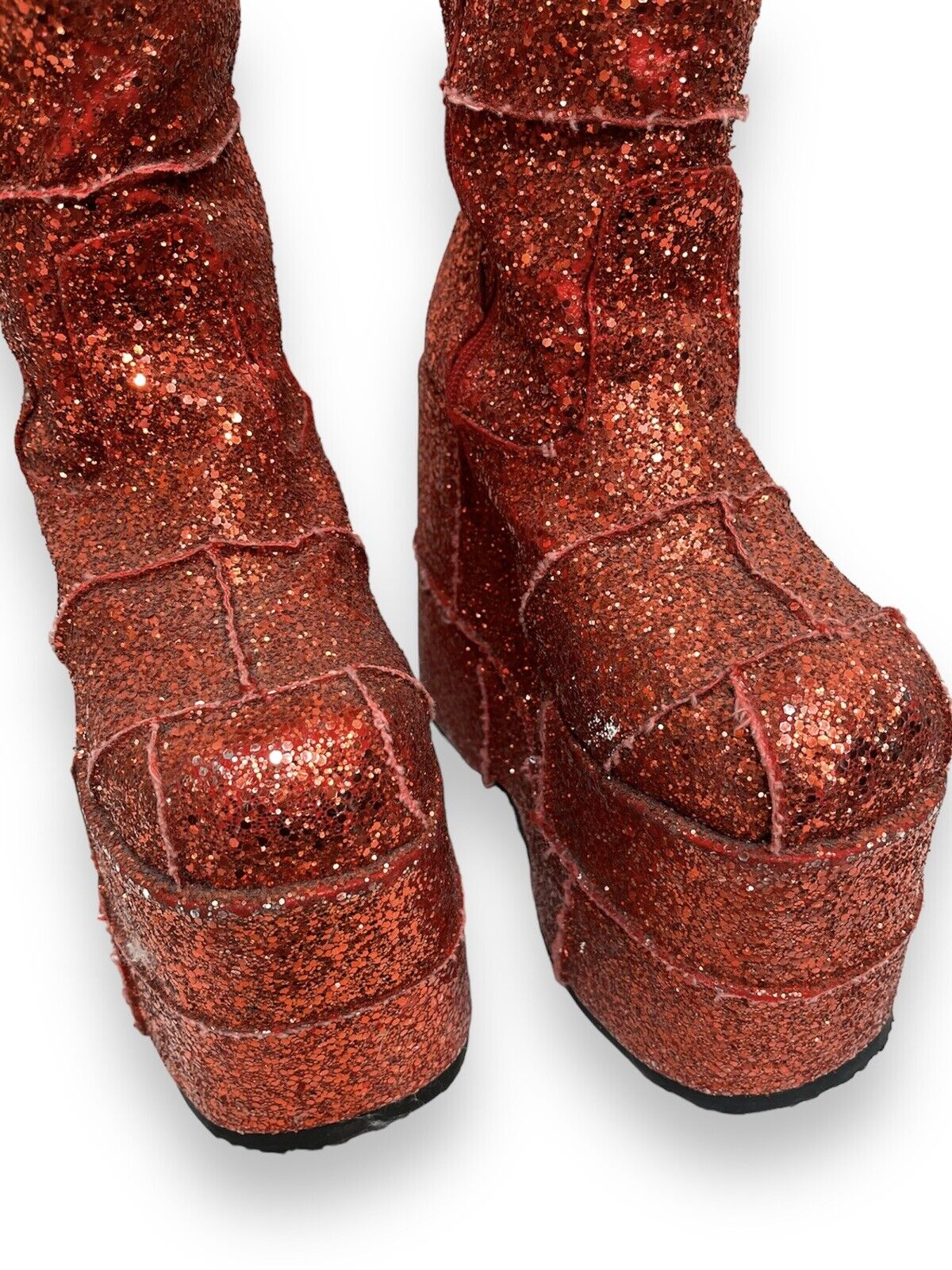 Red Glitter Block Sole Platform Knee High Boots Uk 6 - Ex Hire