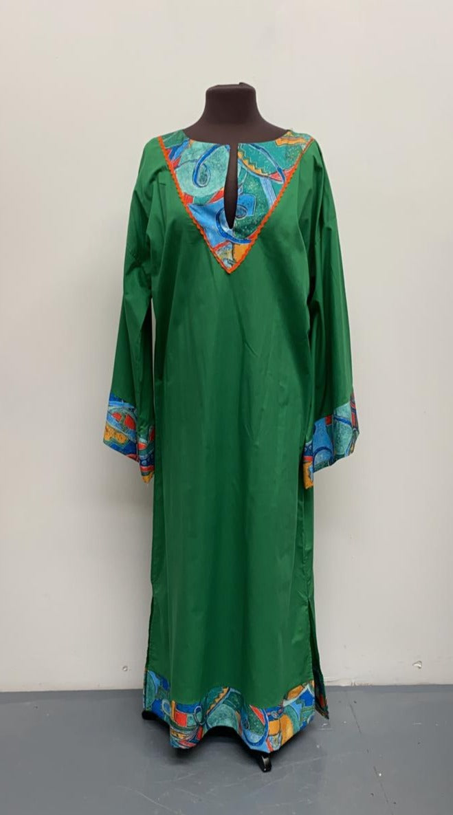 Green Kaftan style Vintage Dress Size XL - Vintage Clothing