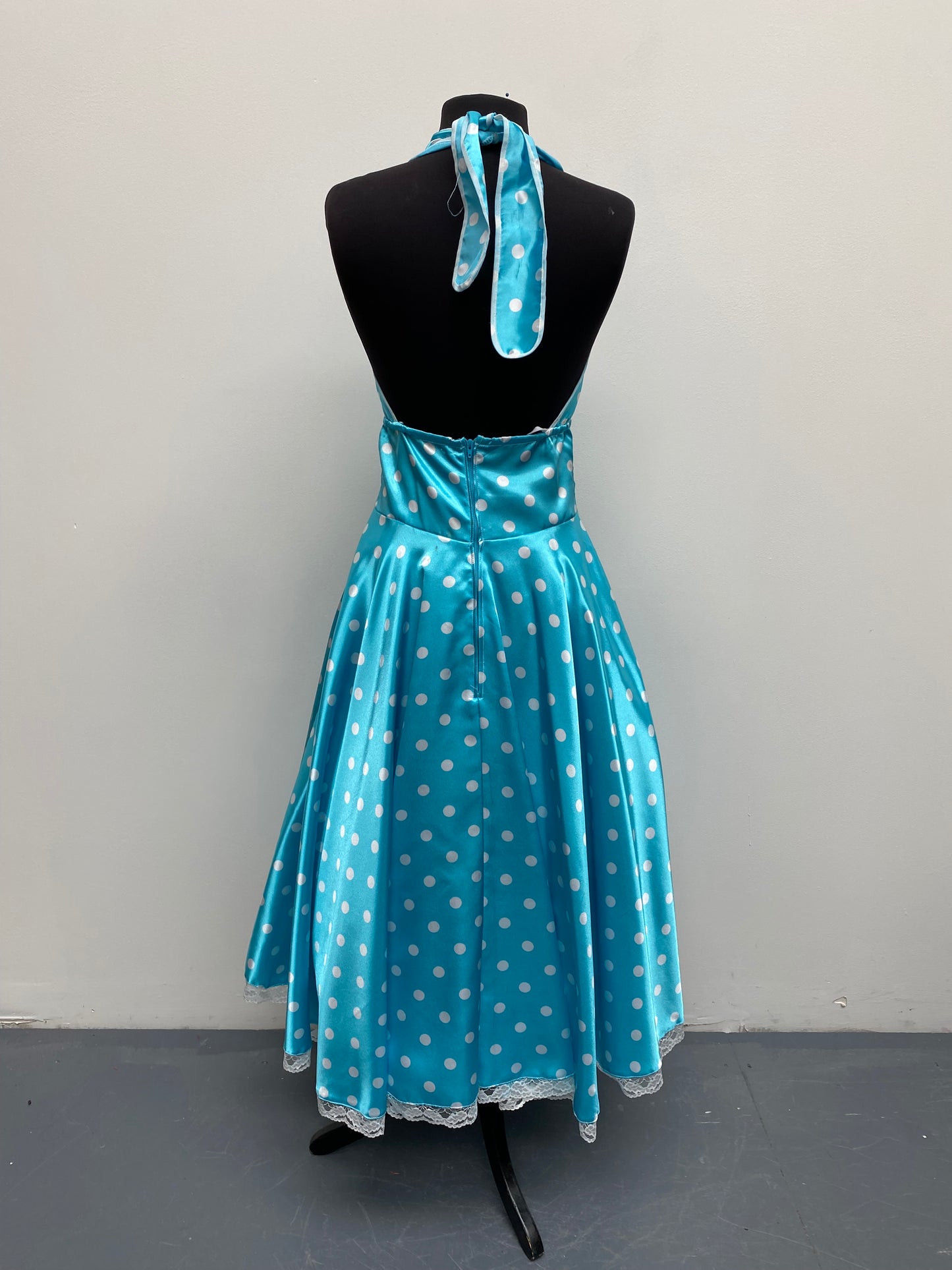 50s Light Blue Spotty Halter Neck Dress - Ex Hire Fancy Dress Costume