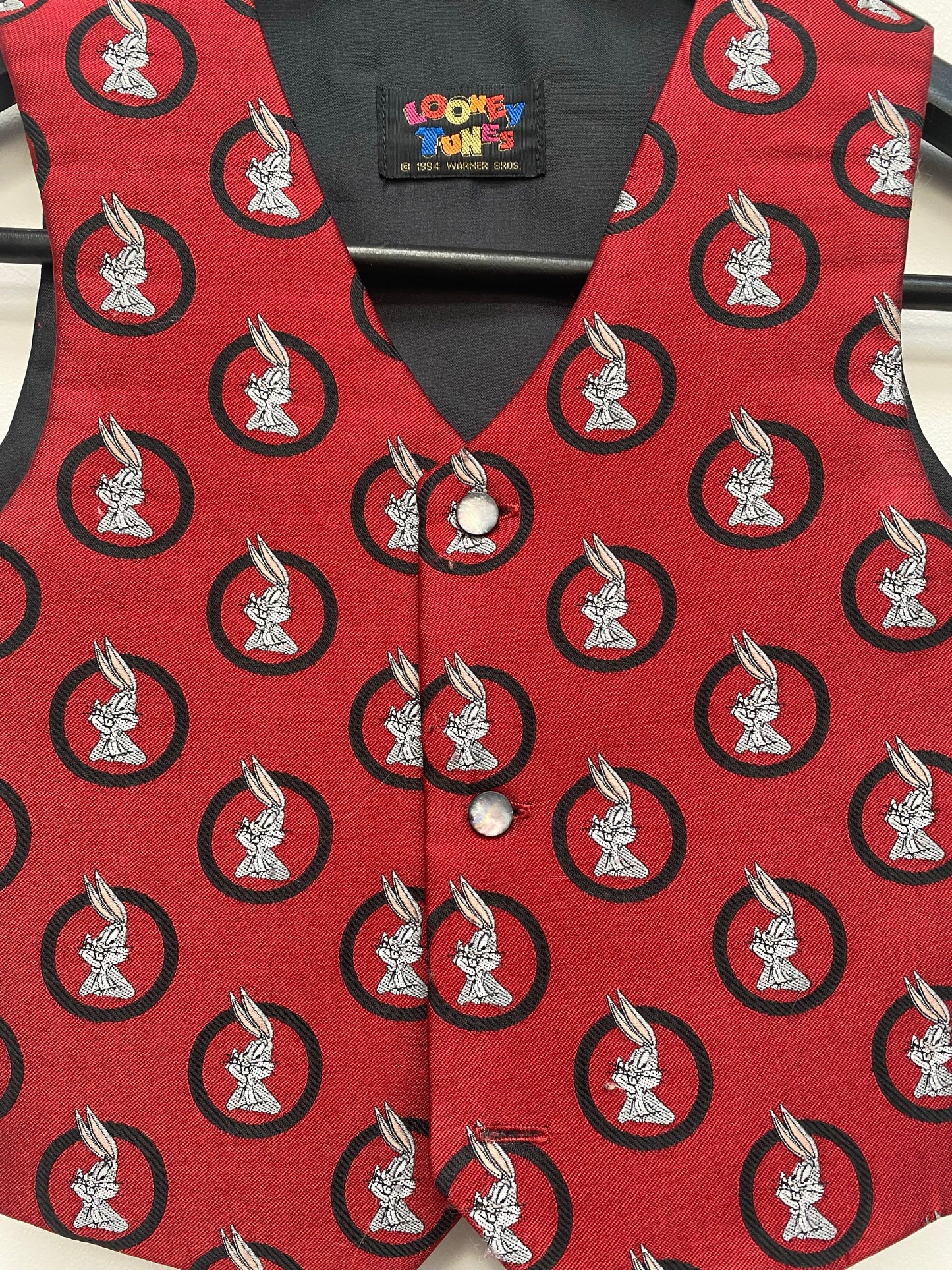 Toddlers Looney Tunes Bugs Bunny Red Black formal Waistcoat Age 2-3yrs - Vintage Children's Clothing