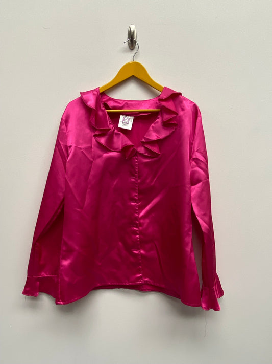 Women's 1970s style frill satin Shirt Size Large - Pink - Ex Hire Fancy Dress Costume
