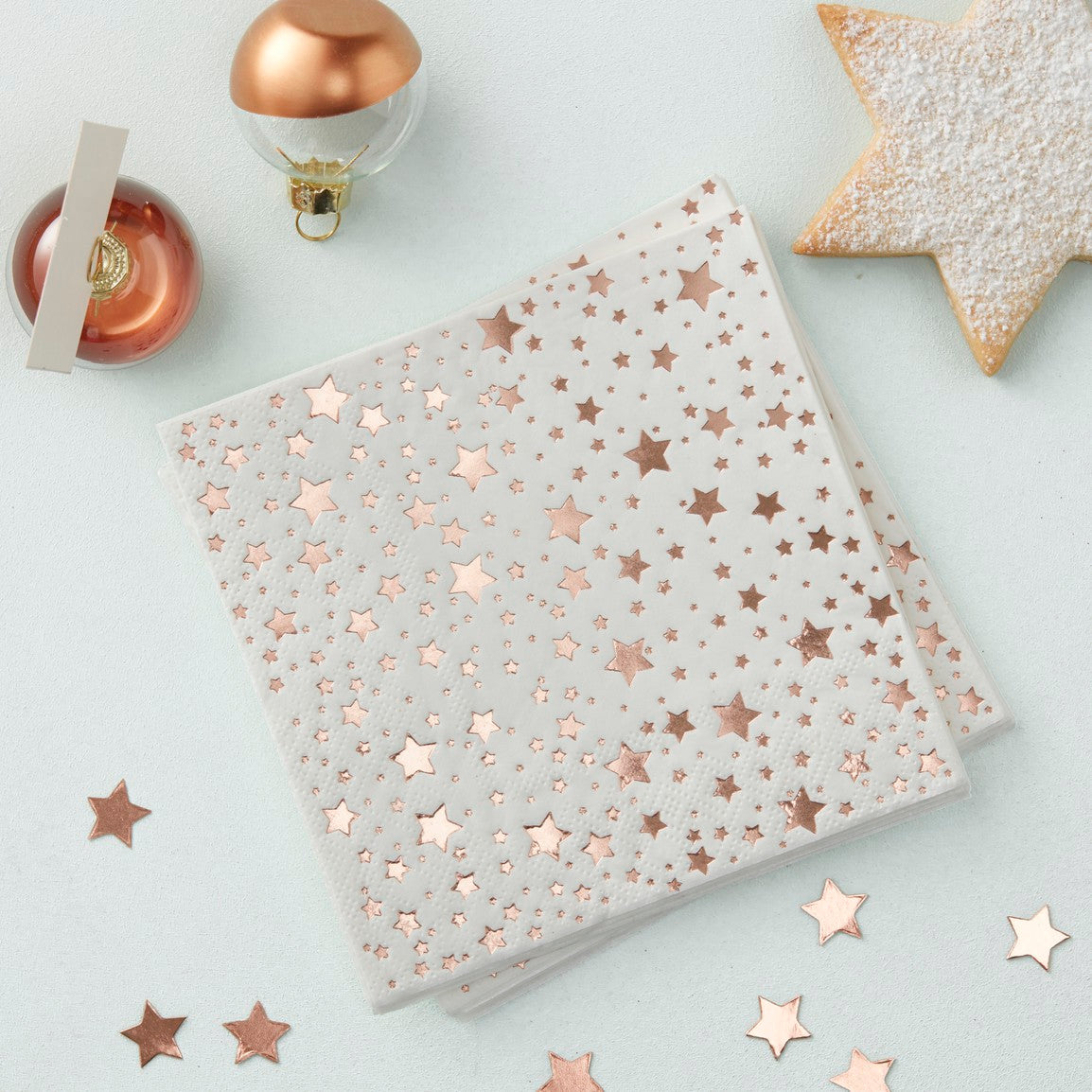 Ginger Ray Cocktail Napkins Rose Gold Stars 20Pk