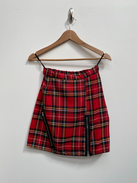 80s Punk Tartan skirt with zip Size Small - Ex Hire Fancy Dress Costume