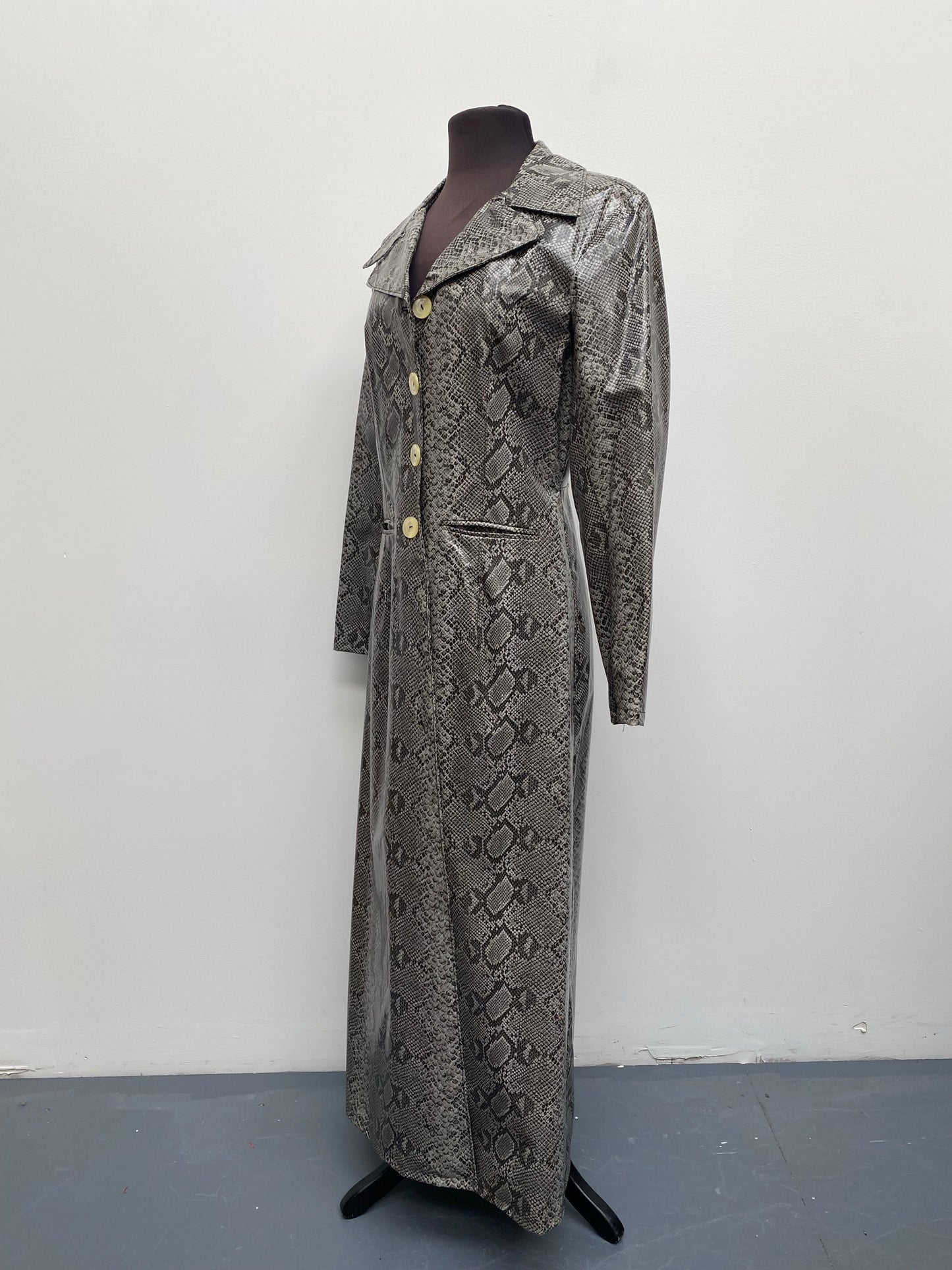 Vintage 80s PVC Snakeskin full length jacket Size Medium - Ex Hire Fancy Dress Costume