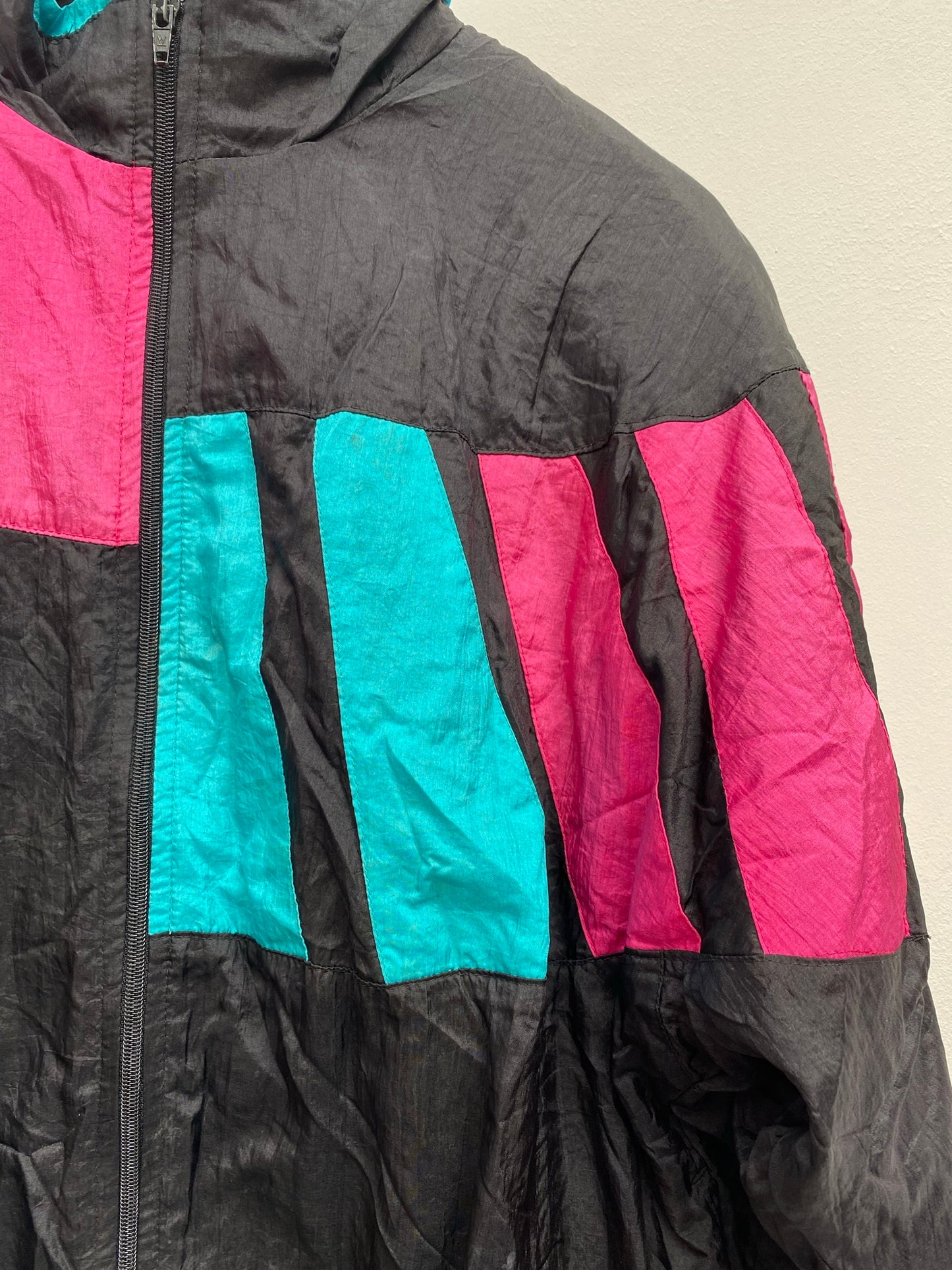 Vintage 80s Black, Pink, Blue shell jacket Size Medium - festival wear