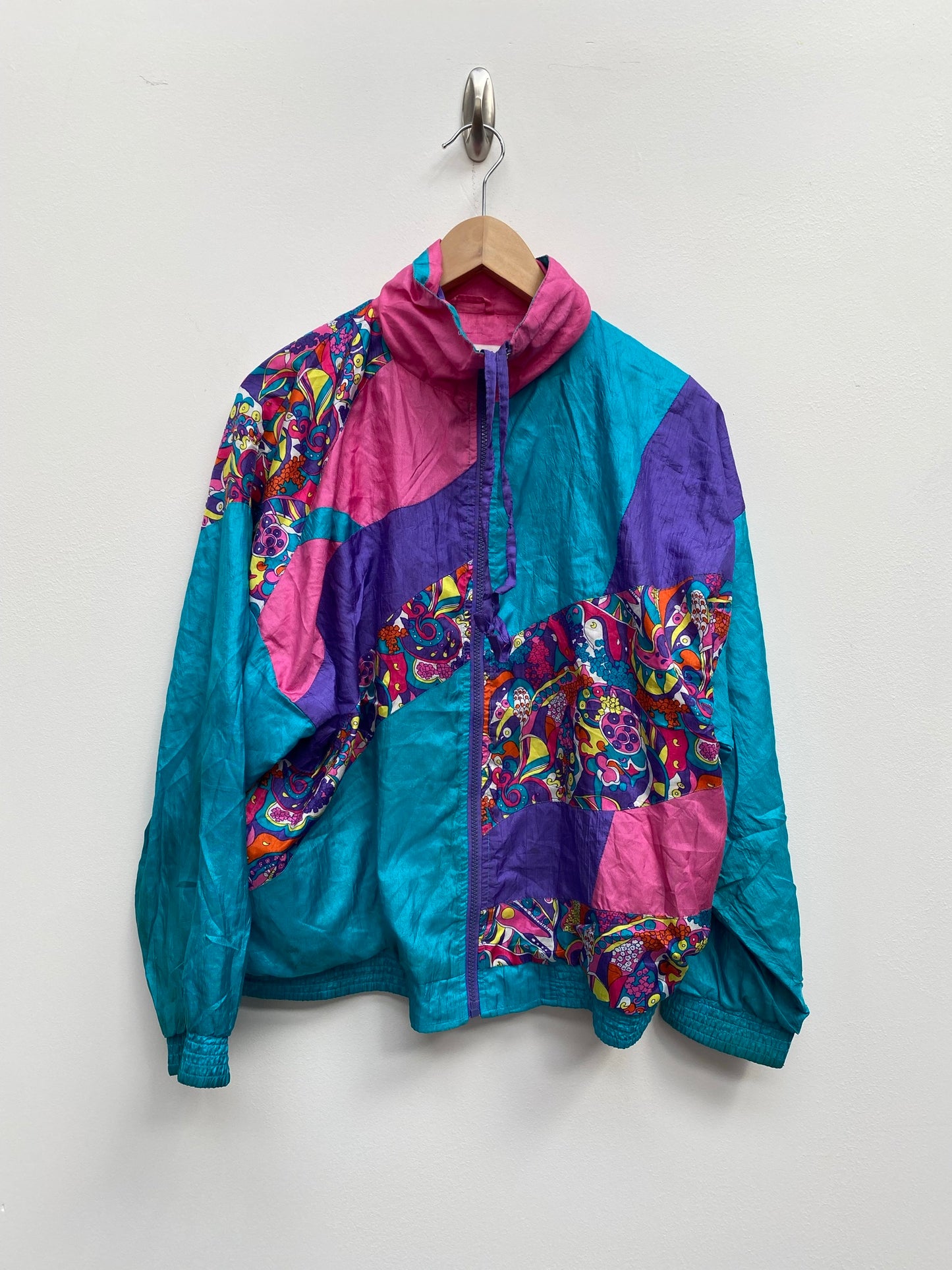 Vintage 80s Crazy Coloured Pink Purple Blue Shell Jacket Size Petite Small - festival wear