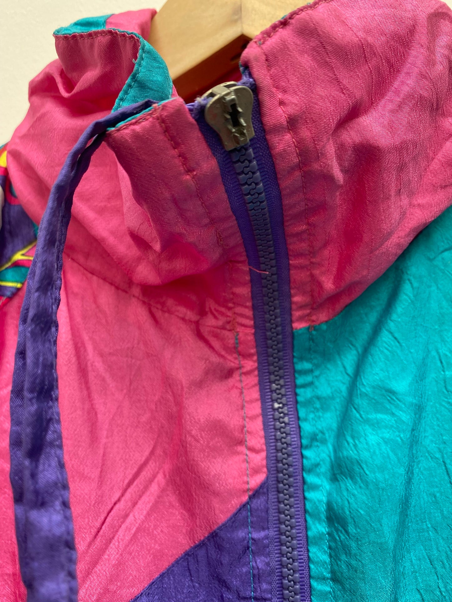 Vintage 80s Crazy Coloured Pink Purple Blue Shell Jacket Size Petite Small - festival wear