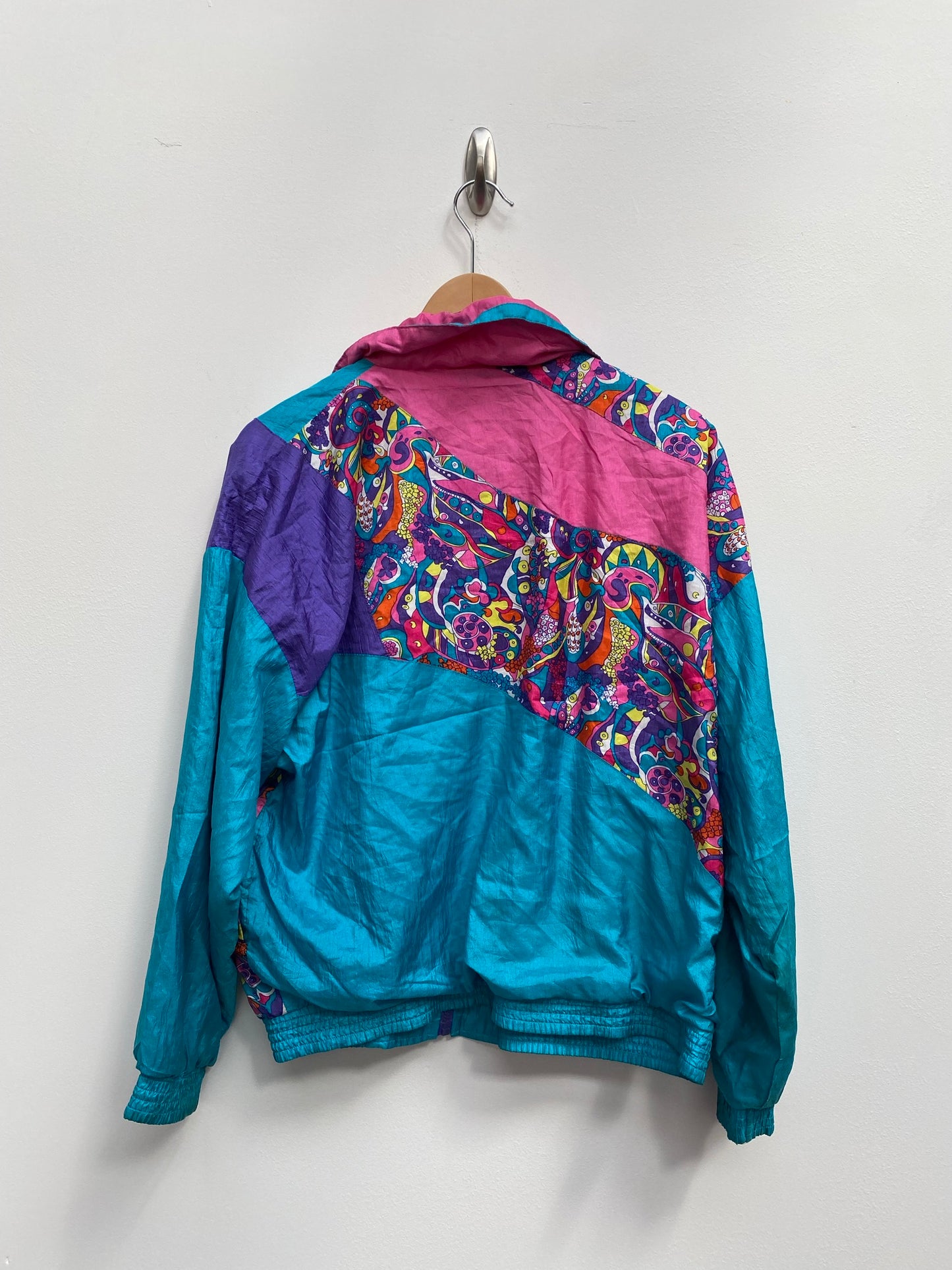 Vintage 80s Crazy Coloured Pink Purple Blue Shell Jacket Size Petite Small - festival wear