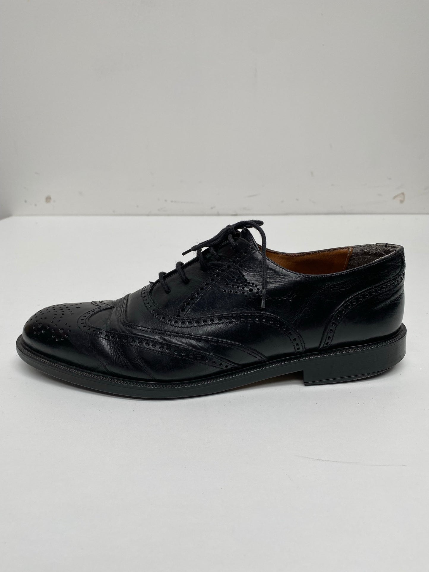 Men's Vintage Black leather Brogue Shoes Size 42 UK 8 - Ex Hire Fancy Dress 1970s 1980s