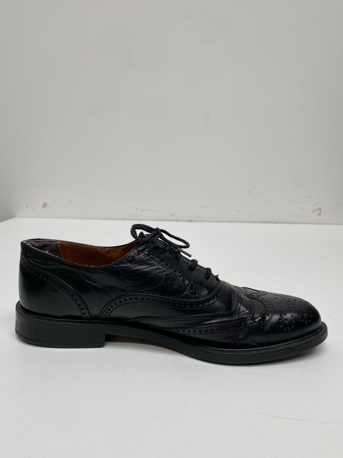 Men's Vintage Black leather Brogue Shoes Size 42 UK 8 - Ex Hire Fancy Dress 1970s 1980s