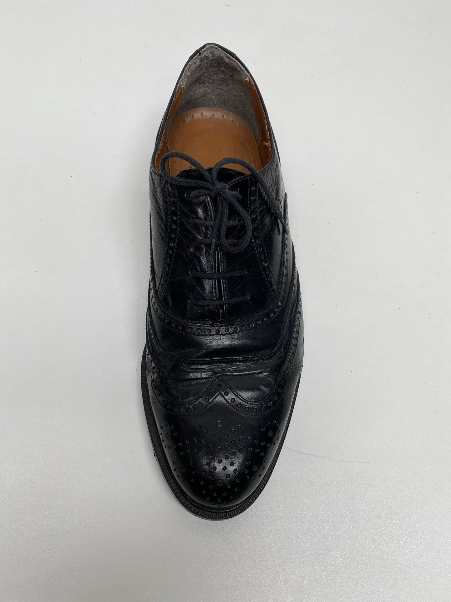 Men's Vintage Black leather Brogue Shoes Size 42 UK 8 - Ex Hire Fancy Dress 1970s 1980s