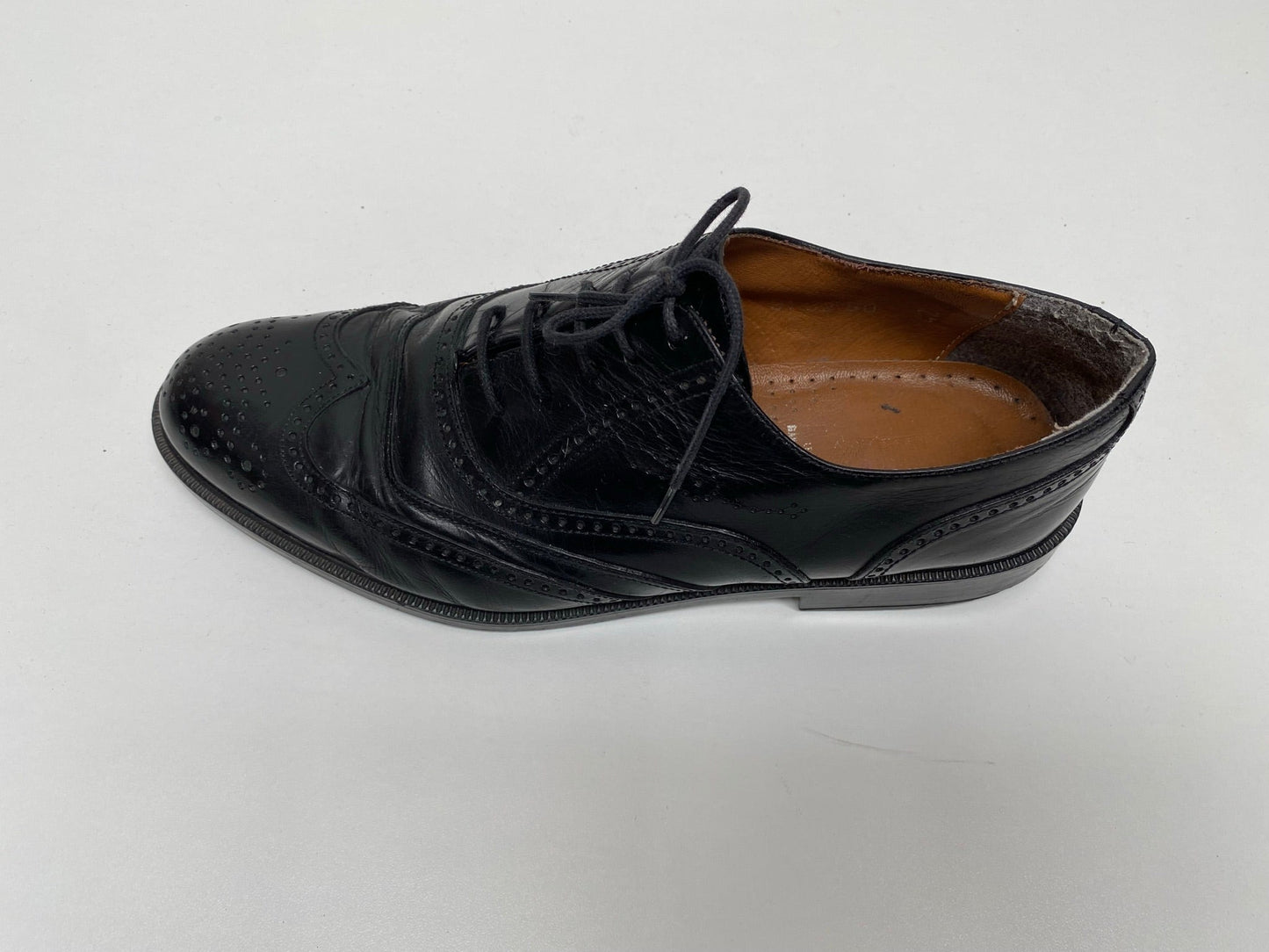 Men's Vintage Black leather Brogue Shoes Size 42 UK 8 - Ex Hire Fancy Dress 1970s 1980s