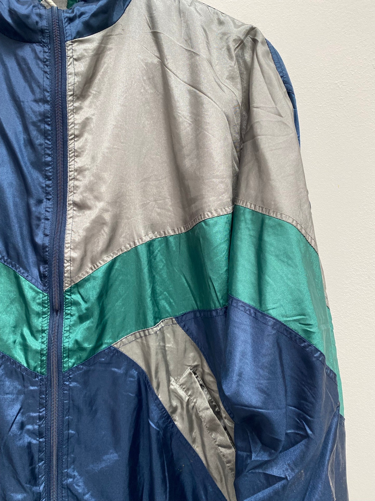 Vintage 80s Blue, green & Silver shell jacket Size Medium - festival wear