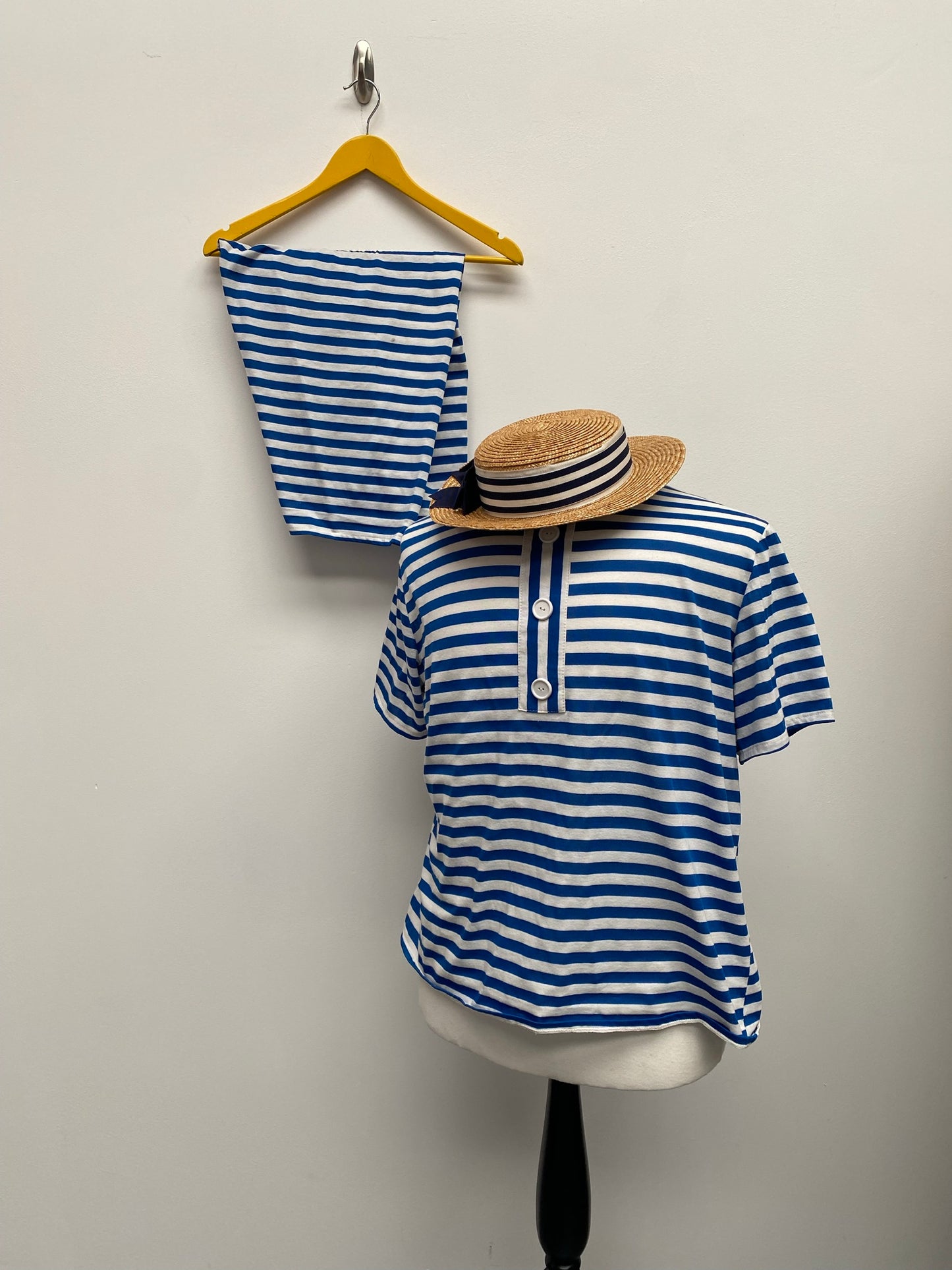 Blue Old Time Striped Bathing Suit & Hat One Size - Ex Hire Fancy Dress Costume