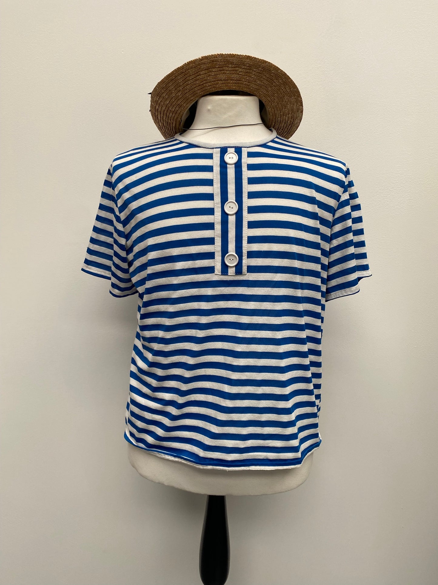 Blue Old Time Striped Bathing Suit & Hat One Size - Ex Hire Fancy Dress Costume