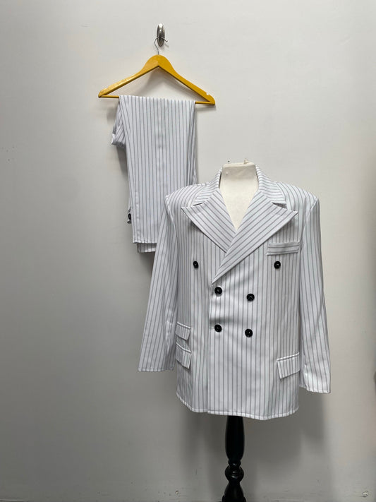 1920s Style White Pinstripe Gangster Suit - Ex Hire Fancy Dress Costumes