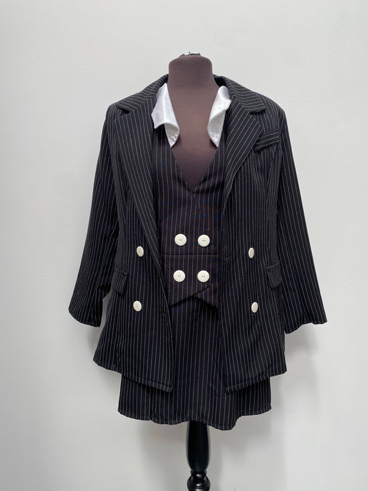 1920s Style Ladies Black Pinstripe Gangster Costume - Ex Hire Fancy Dress Costumes