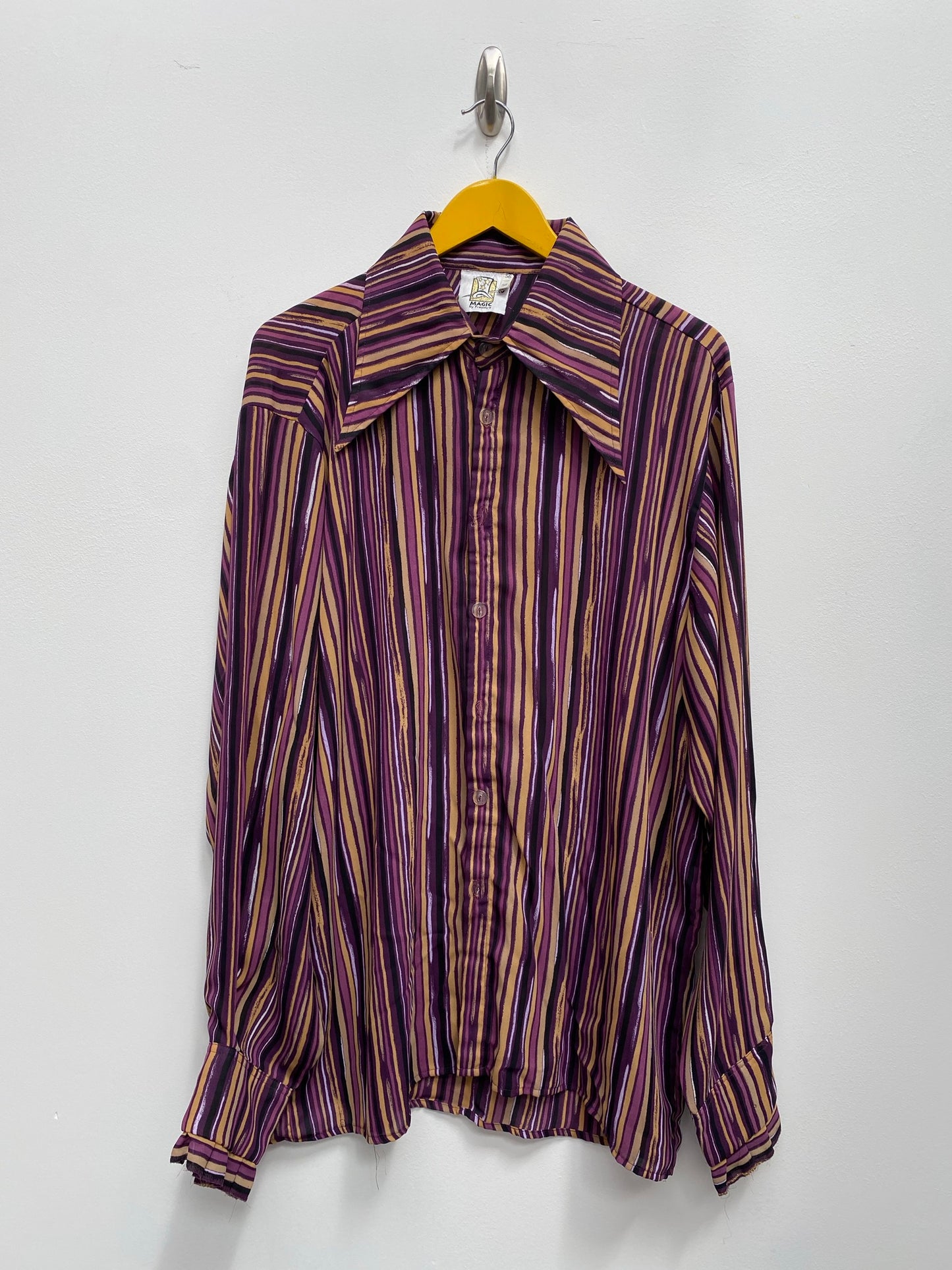 Men's 1970s style purple striped Shirt EUR56 UK 3XL - Ex Hire Fancy Dress Costumes