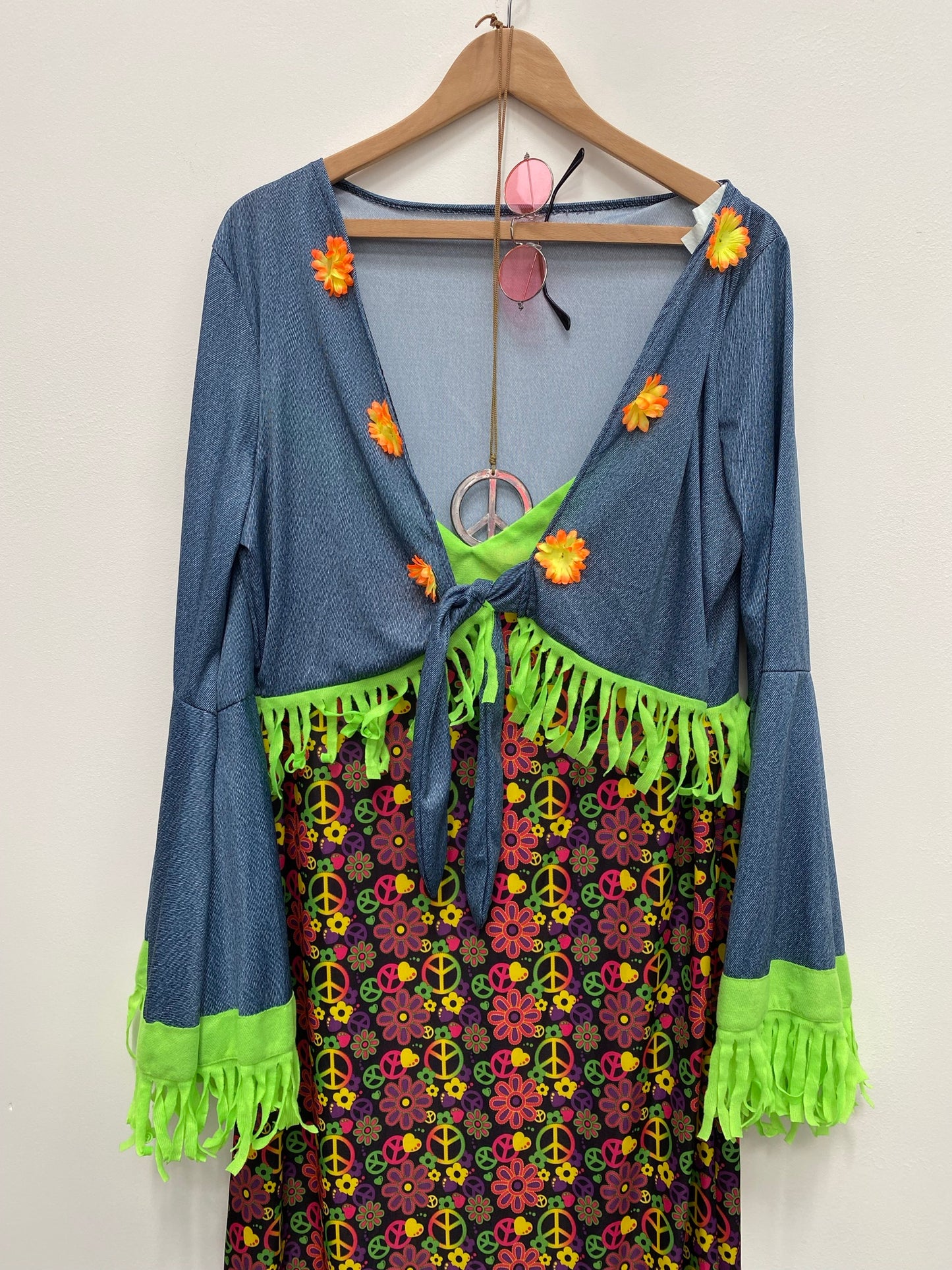 60s/70s Flower Power Hippie Dress Size 2XL - Ex Hire Fancy Dress Costume