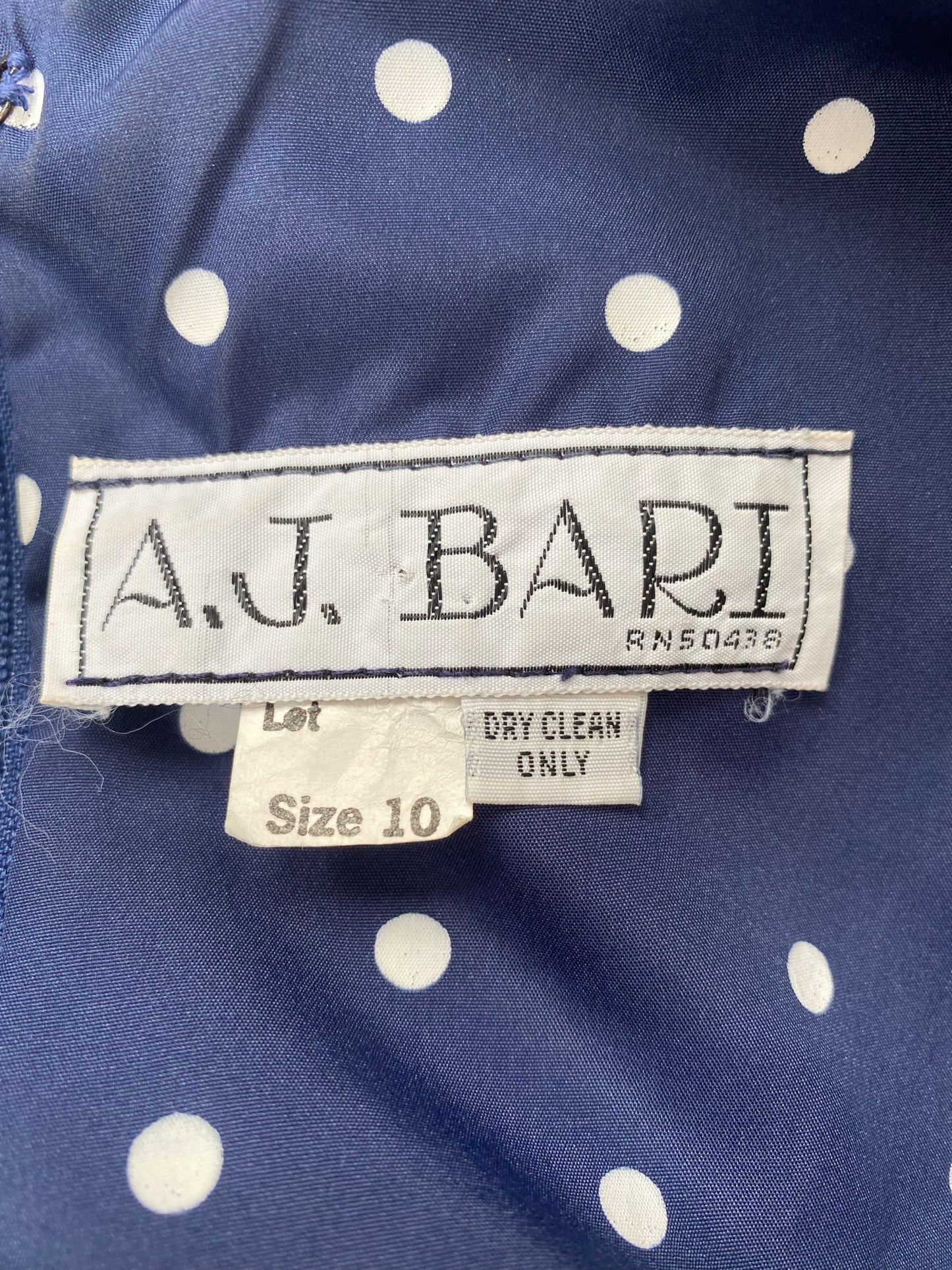 Vintage A.J. Bari Navy & White Spotted A Line Dress size 10